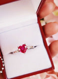 1.5ct Heart Cut Pink Ruby Engagement Ring 14k WhiteGold Finish Trilogy Solitaire