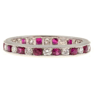 2ct Round Alternate Pink Ruby Diamond Wedding Band Eternity 14k White Gold Over