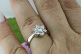 Large Cluster Flower Engagement Ring 1ct Round Cut Diamond 14k White Gold Finish