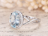 1.4ct Oval Cut Blue Aquamarine Engagement Ring Split Shank 14k White Gold Finish