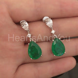 2ct Pear Cut Simulated Green Emerald Partwear Drop Earrings 14k WhiteGold Plated