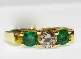 2ct Engagement Ring Round Cut Diamond Round Emerald Trilogy 14k Yellow Gold Over