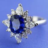 3ct Cushion Cut Blue Sapphire Engagement Ring Floral 14k White Gold Finish