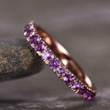 2ct Wedding Ring Band Round Cut Purple Amethyst Full Eternity 14k Rose Gold Over