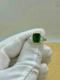 2ct Green Emerald Engagement Ring Trilogy Accent Solitaire 14k White Gold Finish