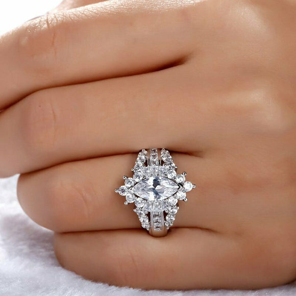 3Ct Marquise Diamond Halo Gatsby Cocktail Engagement Ring 14K White Gold Finish