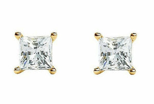 1.2ct Princess Cut Diamond 4 Prong Solitaire Stud Earrings 14k YellowGold Finish