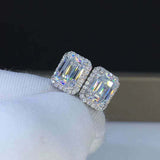 2.5ct Emerald Cut VVS1D Diamond Halo Solitaire Stud Earrings 14k White Gold Over