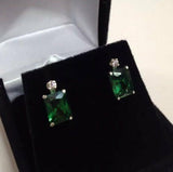 2.2ct Green Emerald Diamond Elegant Women Drop Earrings 14k White Gold Finish