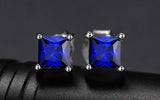 2ct Stud Earrings Princess Cut Blue Sapphire Solitaire Design 14k WhiteGold Over