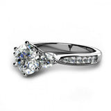 2ct Round Cut VVS1 Diamond Accent 3 Stone Engagement Ring 14k White Gold Finish