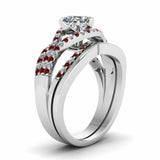 2ct Heart Cut Diamond Red Accent Bridal Set Engagement Ring 14k WhiteGold Finish