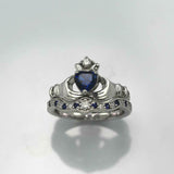 2ct Heart Blue Sapphire Engagement Ring Claddagh Bridal Set 14k White Gold Over