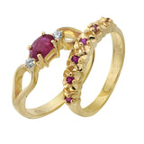 1.5ct Oval Cut Pink Ruby Bridal Set Band Engagement Ring 14k Yellow Gold Finish