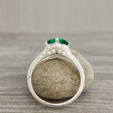 2ct Round Cut Green Emerald Diamond Accents Engagement Ring 14k WhiteGold Finish