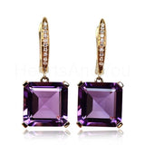 2ct Emerald Simulated Amethyst Latch Back Drop Earrings 14k Yellow Gold Plated