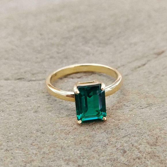 2ct Engagement Ring Green Emerald Cut Solitaire Women 14k Yellow Gold Finish