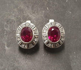 2.4ct Stud Earrings Oval Cut Pink Ruby Vintage Inspired 14k White Gold Finish