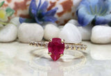 1.7ct Pear Cut Ruby Round Diamond Accent Engagement Ring 14k Yellow Gold Finish