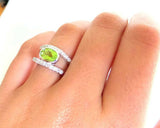 2.5ct Oval Cut Green Peridot Dual Shank Solitaire Accent Ring 14k WhiteGold Over