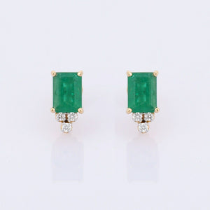 2ct Green Emerald Cut Diamond Elegant Women Stud Earrings 14k Yellow Gold Finish