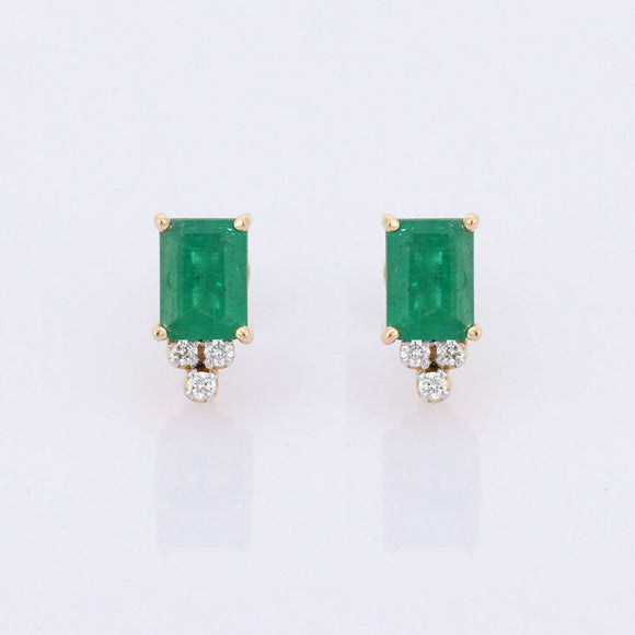 2ct Green Emerald Cut Diamond Elegant Women Stud Earrings 14k Yellow Gold Finish