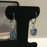 2ct Dangle Earrings Oval London Blue Topaz Diamond LeverBack 14k White Gold Over