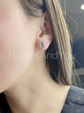 1ct Cushion Simulated Blue Aquamarine Petite Stud Earrings 14k White Gold Plated