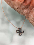 1ct Round Cut Black Diamond Pendant with Chain Floral Design 14k RoseGold Finish