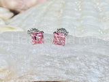 2ct Asscher Cut Simulated Pink Ruby Solitaire Stud Earrings 14k WhiteGold Plated