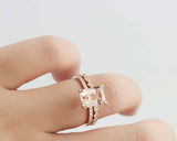 2.2ct Emerald Cut Peach Morganite Milgrain Bridal Set Ring 14k Rose Gold Finish