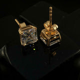 1ct Asscher Cut Diamond Dual Prong Solitaire Stud Earrings 14k Yellow Gold Over