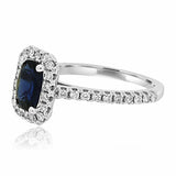 2ct Cushion Blue Sapphire Engagement Ring Halo Round Accent 14k White Gold Over