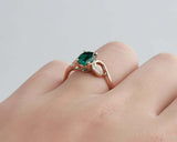 2ct Oval Cut Green Emerald Engagement Ring Leaf Accent Design 14k Rose Gold Over