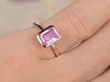 1.3ct Emerald Cut Pink Sapphire Engagement Ring Bezel Set 14k Rose Gold Finish