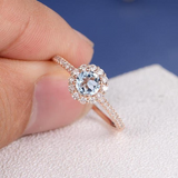 1ct Round Blue Aquamarine Engagement Ring Diamond Floral Halo 14k Rose Gold Over