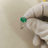 2.3ct Engagement Ring Oval Green Emerald Round Accent Halo 14k White Gold Finish