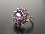 2.6ct Engagement Ring Oval Cut Purple Amethyst Floral Cluster 14k WhiteGold Over