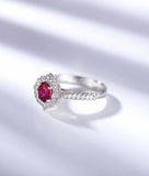 2ct Oval Cut Pink Ruby Diamond Accent Floral Solitaire Ring 14k WhiteGold Finish