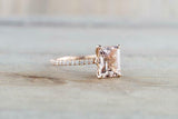 1.5ct Emerald Cut Peach Morganite Engagement Ring 14k Rose Gold Finish Solitaire