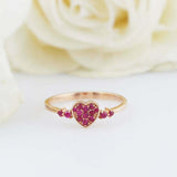 1ct Round Cut Pink Ruby Engagement Ring Heart Shape Cluster 14k Yellow Gold Over