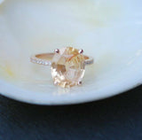 2ct Oval Cut Peach Morganite Diamond Accent Engagement Ring 18k Rose Gold Finish