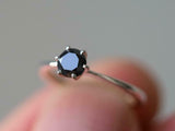 1ct Engagement Ring Round Black Diamond 6 Prong Solitaire 14k White Gold Finish