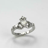 1ct Heart Cut VVS1 Diamond Engagement Ring Claddagh Design 14k White Gold Finish