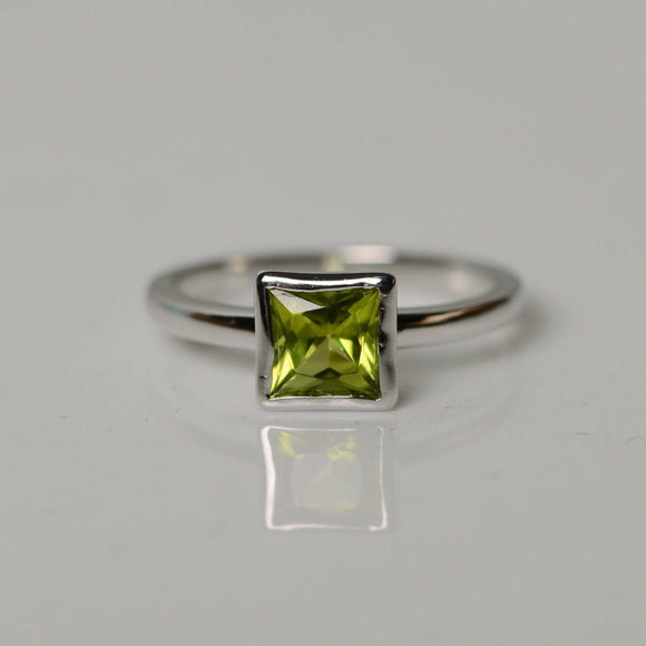 1.5ct Princess Cut Green Peridot Engagement Ring 14k White Gold Finish Solitaire