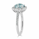 1.7Ct Cushion Cut Blue Aquamarine Floral Engagement Ring 14K White Gold Finish