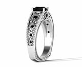 Milgrain Solitaire with Accents Ring 2ct Round Black Diamond 14k White Gold Over