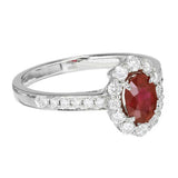 2ct Oval Cut Pink Ruby Engagement Ring Halo Round Accent 14k White Gold Finish