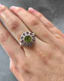 2.8ct Engagement Ring Round Cut Green Peridot Vintage Halo 14k White Gold Finish