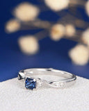 0.5ct Princess Cut Blue Sapphire Engagement Ring 14k White Gold Finish Solitaire